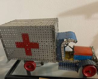 Vintage erector set ambulance Red Cross toy truck