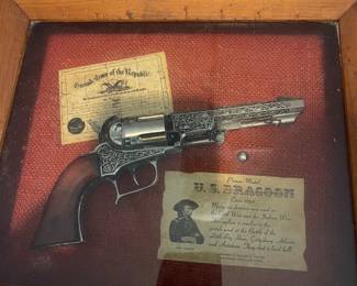 Vintage Shadow box us dragoon pioneer model gun 