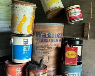 Gas and Oil Cans with Other Advertising Metal Containers