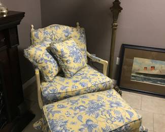 Country French Chair and Ottoman 