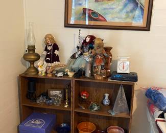 Framed Water Color Art, Oil lamps, Decor.