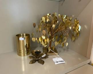 Vtg. Gold Leaf Wire Tree