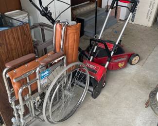 Wheelchair, Toro Cordless 24 volt battery lawn mower, Toro s-120 snow blower