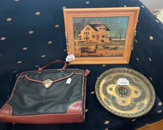 Charles Wysocki Print Framed Tray, Decorative Stone Embedded Wall Hanging, Vintage Purse