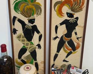 Vintage Gravel Art Music Theme Set of Two Drums Dancing