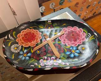 Hand painted floral serving tray