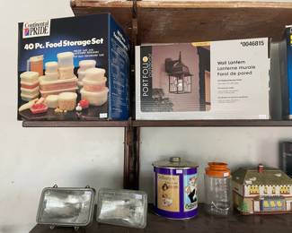 Food Storage Set, Outdoor wall lantern, Headlights, vintage canisters 