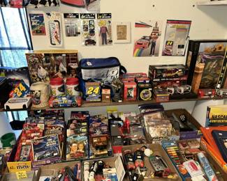 Table full of NASCAR collectables