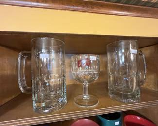 A pair of very large mugs & a Schlitz glass