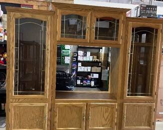 Thomas Furniture 3 piece oak entertainment center ends: 69 x 24 x 17 in each middle: 73 x 43 x 24 in