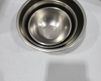Three stainless mixing bowls, largest is 5 qt.