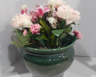 Faux flowers inside pot. Pot is 9 x 11