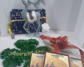 Christmas decor, cards and a St. Patrick shamrock