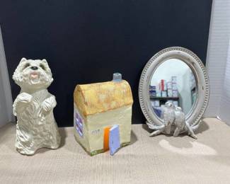 Westie Sandcast Sculpture, Flameless Candle Holder and Mirror with Birds