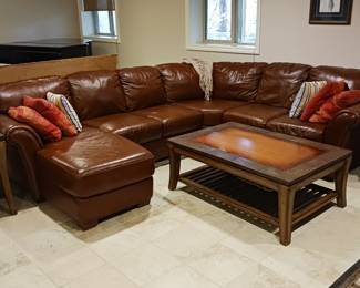 Burgundy leather sectional sofa