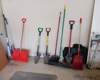Garden tools shovels brooms