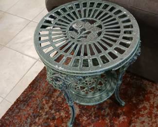 Green metal end table