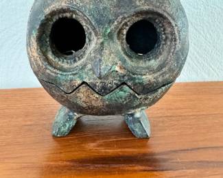 Mid century Vintage Owl Cast Metal  Incense Burner