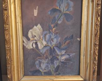 Antique oil painting, Irises