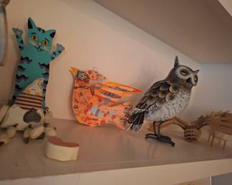 Cat, bird, owl figures