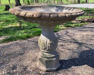 Much vintage concrete!! Statuary,  birdbaths and figurines