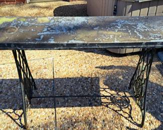 Rustic primitive zinc top table w/ cast iron legs