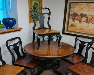 Much furniture.  7 pcs. Dining room table set w/ pop-up leaf