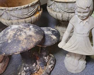 Vintage mushroom and little girl statuary 