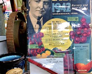 "St. Joseph Museums" mug, "Wyeth Co." pencil and "Earl Mays" catalogue