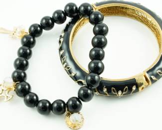 Onyx bead bracelet & enameled bangle bracelet