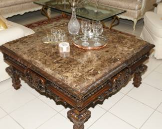 Granite topped mahogany coffee table