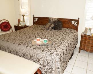 Thomasville king size bed frame & pillowtop mattress & box spring.  Two Thomasville 3 drawer nightstands available as well. 