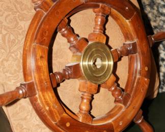 Oak & brass captain's ship wheel