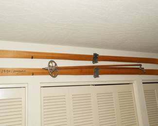 Vintage 1940's wood skis and poles from Denmark