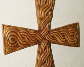 Hand carved wooden wall cross-about 2ft tall