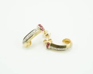 14k, diamond & ruby hoop earrings