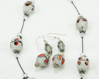 Murano glass bead necklace with earrings