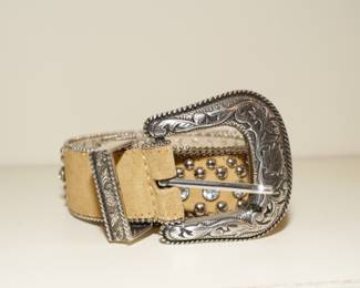 Rhinestone embellished leather belt