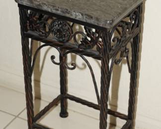 Slate topped wrought iron accent table