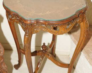 Inlaid glass topped French accent table