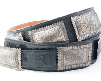 Sterling concha & leather belt