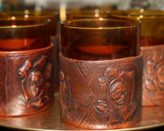 Leather wrapped amber glasses