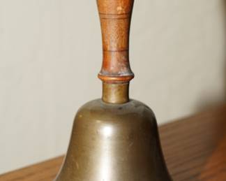 Vintage brass school bell with wood handle