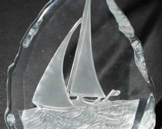 Frosted sailboat in crystal sculpture
