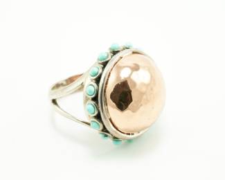 Barse hammered copper & turquoise sterling ring