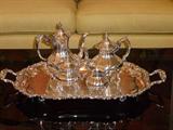 BEAUTIFUL SILVERPLATE TEA & COFFEE SET WITH TRAY