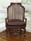 BAKER CARVED ARMCHAIR WITH LEATHER SEAT
