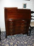 Vintage mahogany slant-front desk - serpentine front