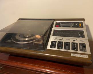 Vintage Zenith record player and stereo speakers