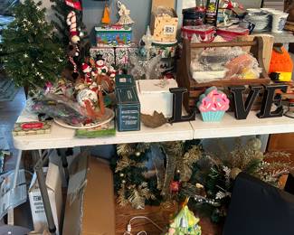 Holiday items.  Christmas tree, wreaths, ornaments and fall and Valentines Day boxes.  Priced to sell. 